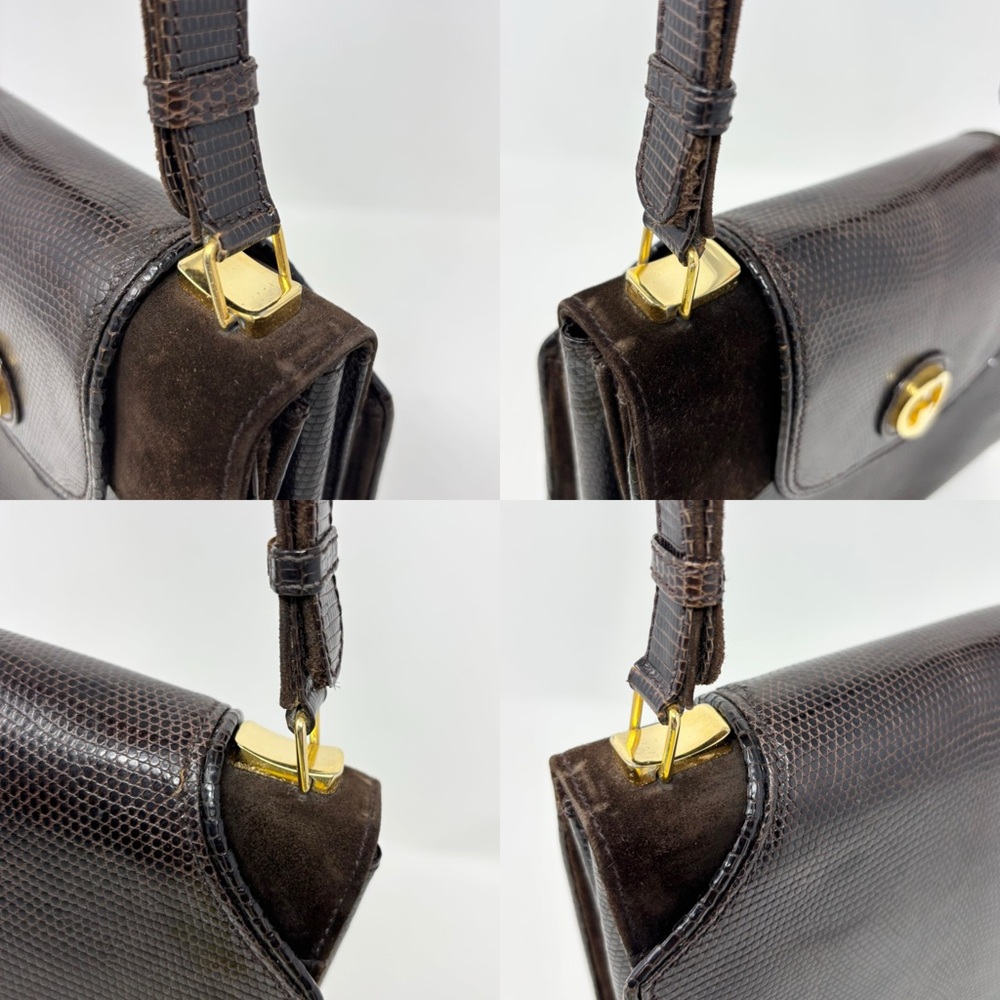 Gucci Vintage 1970s Blondie Logo Lizard & Suede Top Handle Bag Chocolate Brown - Picture 15 of 16